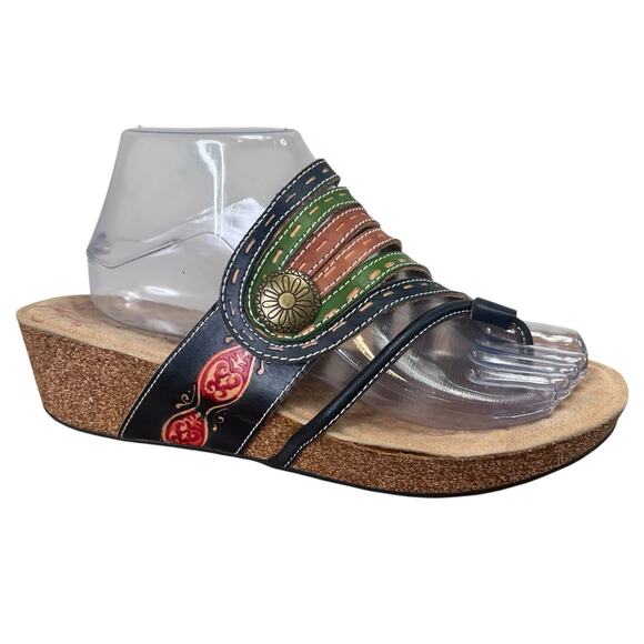 L’Artiste Spring Step Claudia Sandals Leather Multicolor Wedge Shoe 9.5-10 EU 41 - Picture 1 of 16